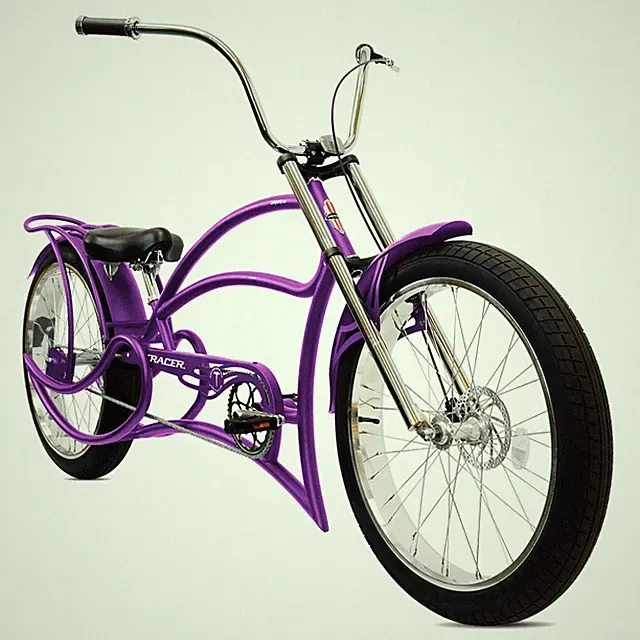 26" Purple Chopper Lowrider Stretch Cruiser Bike Fat tires Disc brake Fenders