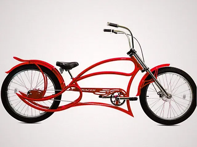 26" Red Chopper Lowrider Red Stretch Cruiser Bike Fat tires Disc brake Fenders