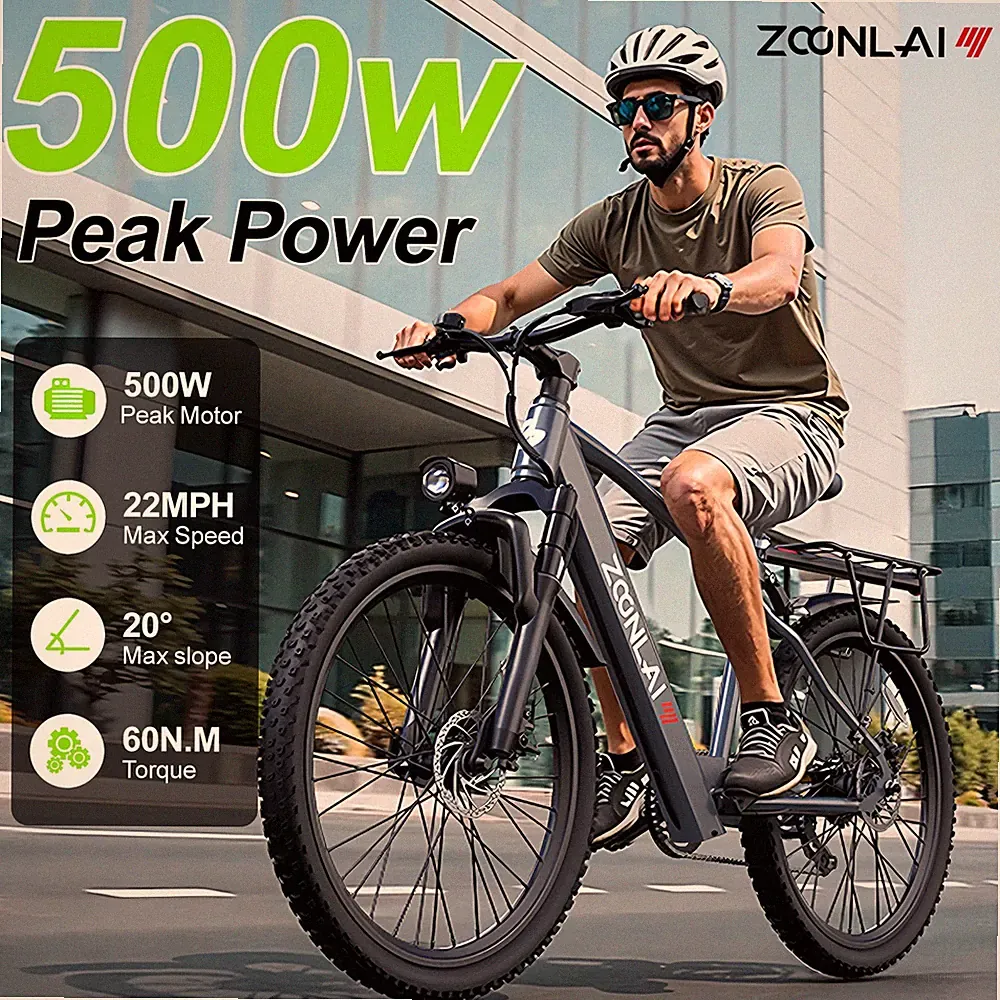 500W Electric Bike 22MPH 40 Miles 26in Fat Tire All Terrain EBike for Adults