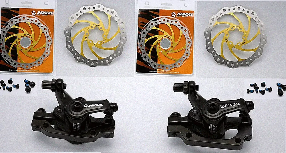 BENGAL Bike Bicycle Mechanical 160mm F + R Disc Brake + Bolt + Pad + Gold Rotor