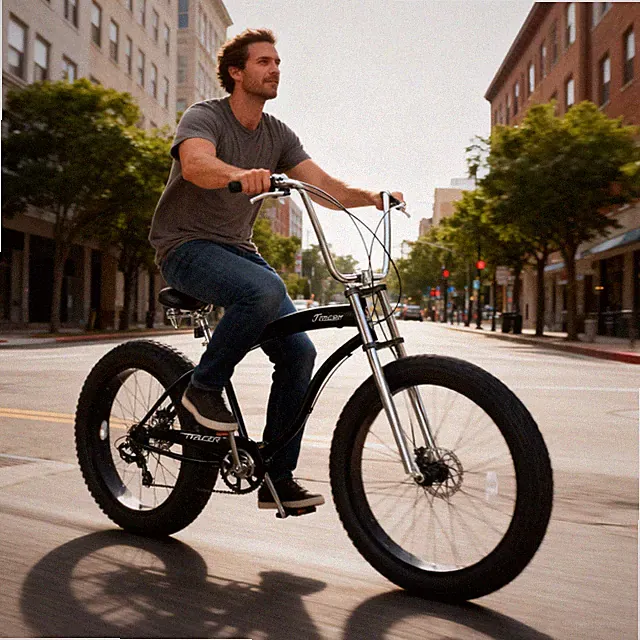 Tracer 26 inch Beach Cruiser Bike For Men 7 Speed Black Fat Tires Disc Brake New